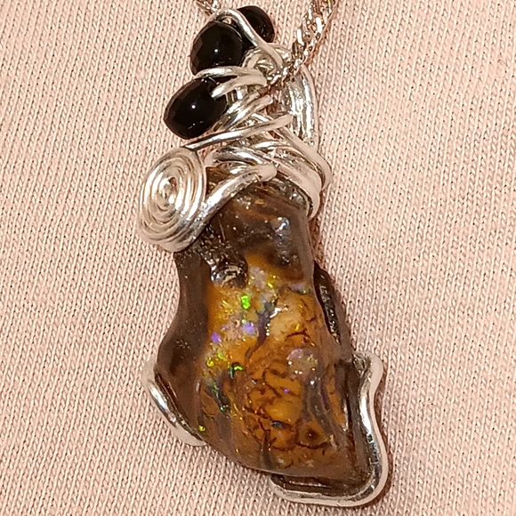 Australian Boulder Opal Pendant Sterling Silver - Picture 16 of 16